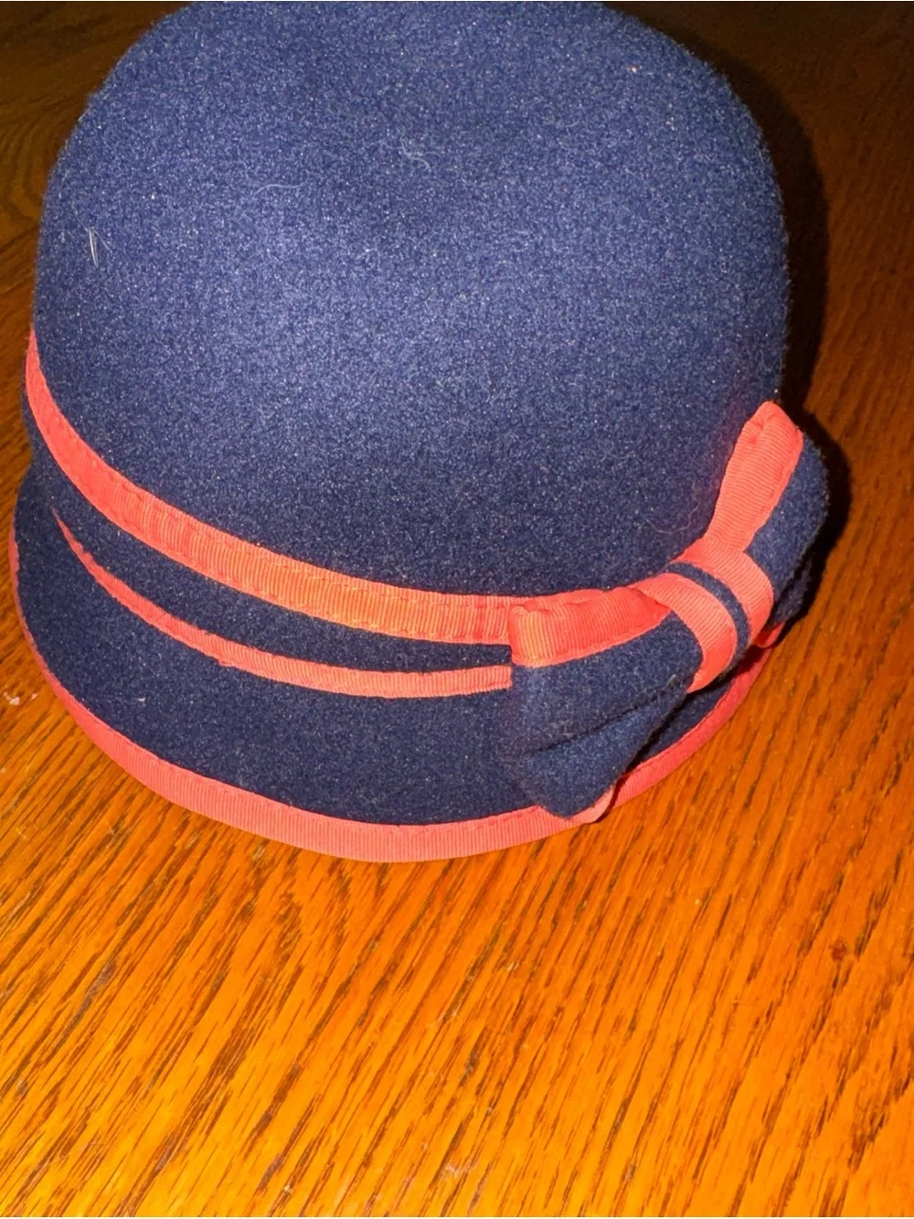 Janie and Jack Navy Blue Wool Cloche Hat with Red Trim
